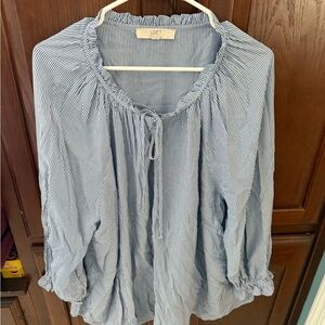 LOFT Blue Stripe Peasant Blouse 22w